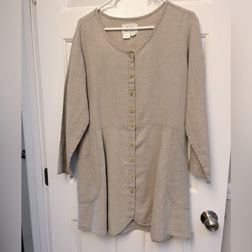 Flax small natural linen button front tunic